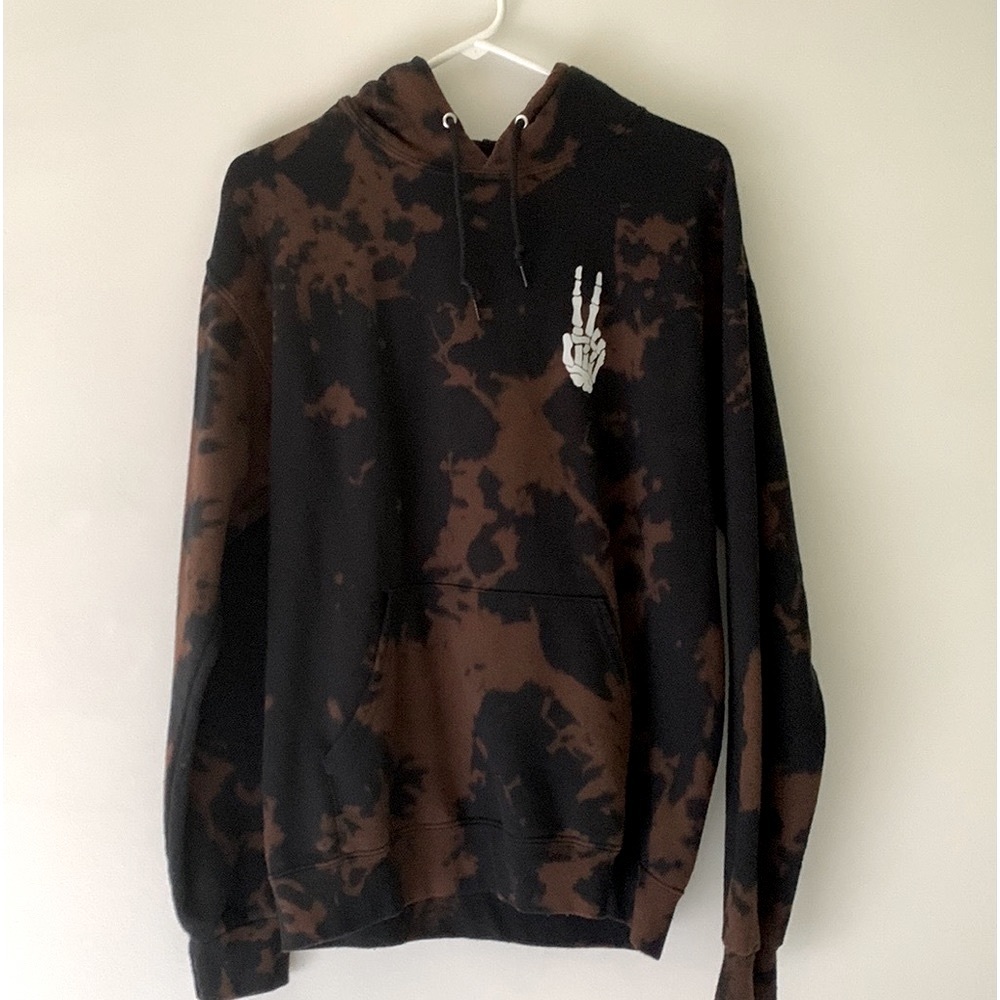 Bleach-Dye Skeleton Peace Sign Hoodie
